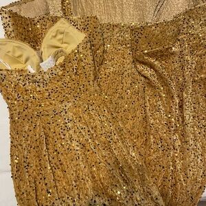 Gold Sequin Strapless Dress